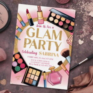 glam makeup birthday party blush pink  foil invita invitation