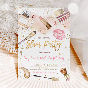 Glam Makeup Birthday Party Blush Pink Spa Party In Invitation