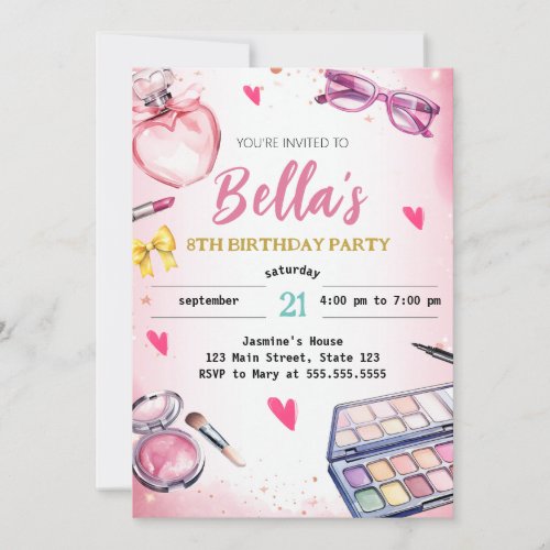 Glam Makeup Birthday Party Blush Pink Spa Party Invitation
