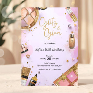 Glam Makeup Birthday Party Blush Pink Spa Party Invitation