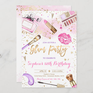 Glam Makeup Birthday Party Blush Pink Spa Party Invitation