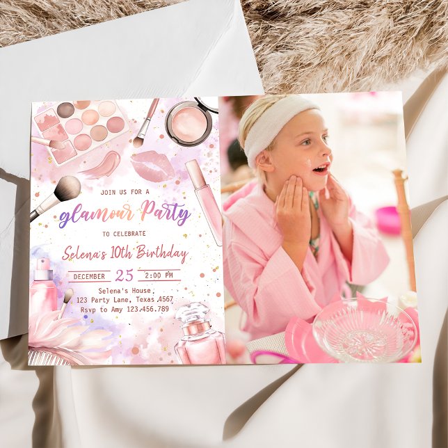 Glam Makeup Birthday Party Spa Party Photo Invitation (Creator Uploaded)