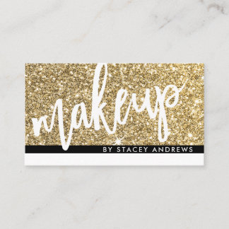 GLAM MAKEUP cute brush lettered gold glitter black Business Card