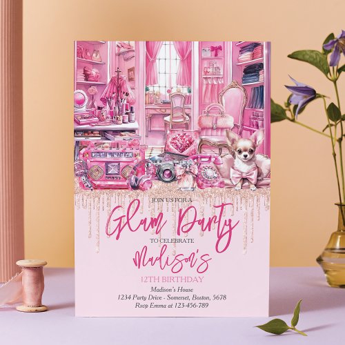 Glam Makeup Girl Birthday Party Invitation