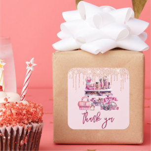 Glam Makeup Girl Birthday Square Sticker