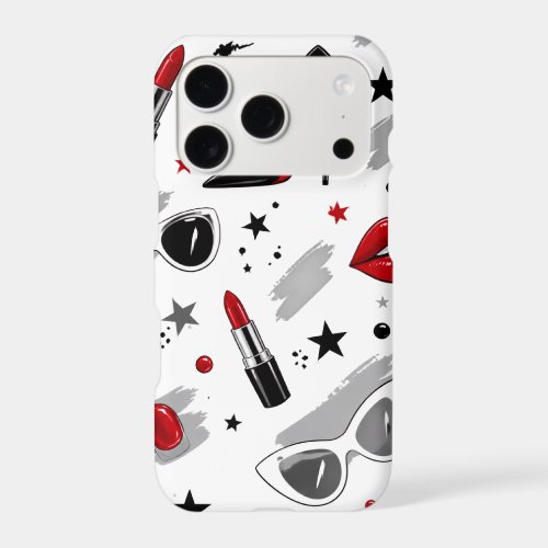 Glam Makeup Pattern | Red Lipstick & Sunglasses iPhone 17 Pro Case