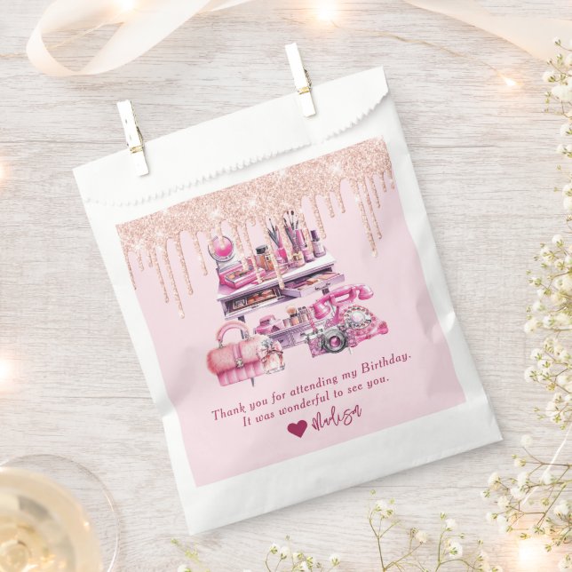 Glam Makeup Personalized Girl Birthday Favor Bag (Clipped)