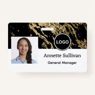 Glam Marble Black & Gold Corporate Employee Badge