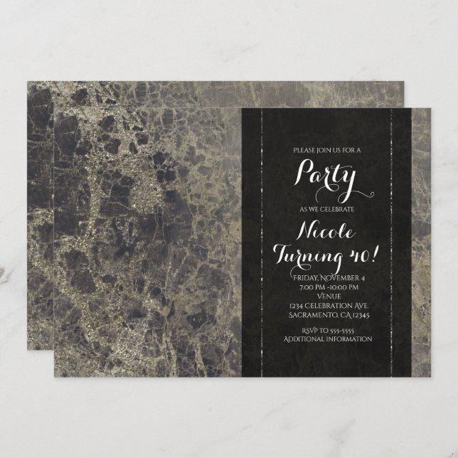 Glam Marble Granite Shimmer Party Invitations (Front/Back)