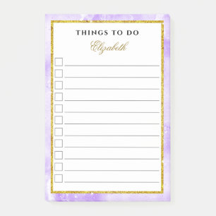Glam Marble Lavender Purple Gold Girly To Do List Post-it Notes