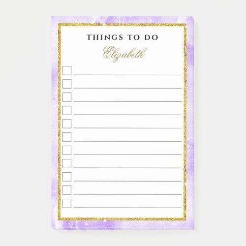Glam Marble Lavender Purple Gold Girly To Do List Post_it Notes
