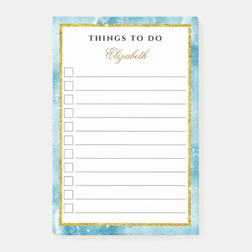 Glam Marble Teal Aqua Blue Gold Girly To Do List Post_it Notes