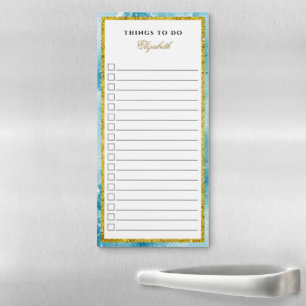 Glam Marble Teal Aqua Blue Gold To Do List Magnetic Notepad