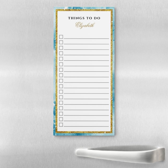Glam Marble Teal Aqua Blue Gold To Do List Magnetic Notepad (In Situ)