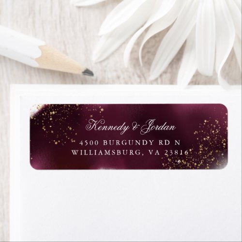 Glam Maroon and Gold Wedding Return Address Label