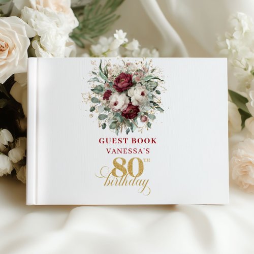 Glam Marsala Floral 80th Birthday Guest Book
