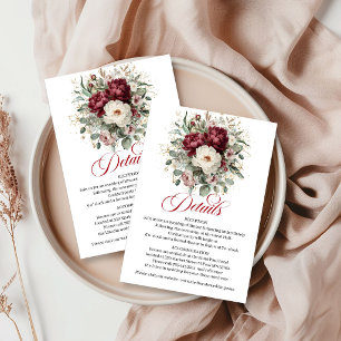 Glam Marsala Floral Eucalyptus Gold Wedding Info Enclosure Card