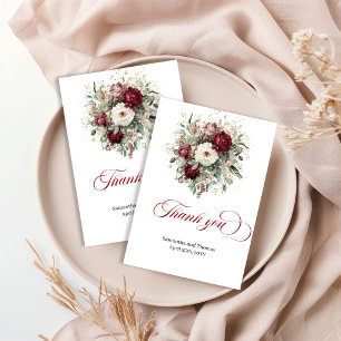 Glam Marsala Floral Eucalyptus Thank You Card