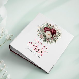Glam Marsala Floral Gold Bridal Shower Memory   3 Ring Binder
