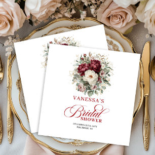 Glam Marsala Floral Gold Bridal Shower Napkins