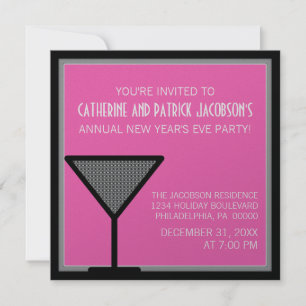 Glam Martini New Year's Invite, Pink Invitation