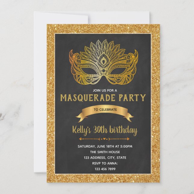 Glam masquerade party invitation (Front)