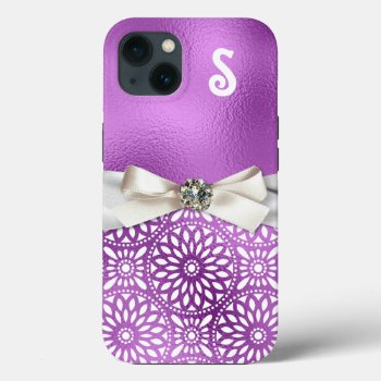 Glam Mauve Foil Look With Chic Bow And Monogram Iphone 13 Case by Hannahscloset at Zazzle