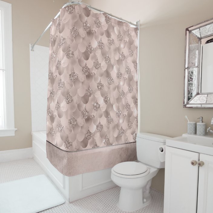 Glam Mermaid Decor Elegant Copper Rose Gold Shower Curtain