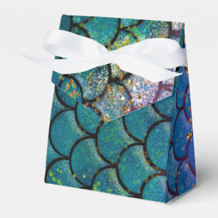 Glam Mermaid Fish Scales Teal Purple Gold Sparkle Favor Boxes