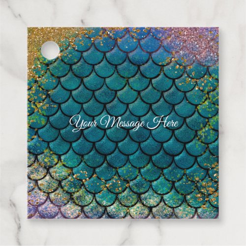 Glam Mermaid Fish Scales Teal Purple Gold Sparkle Favor Tags