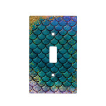 Glam Mermaid Fish Scales Teal Purple Gold Sparkle Light Switch Cover