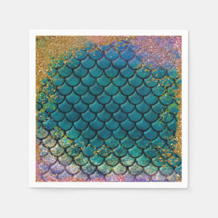 Glam Mermaid Fish Scales Teal Purple Gold Sparkle Napkins