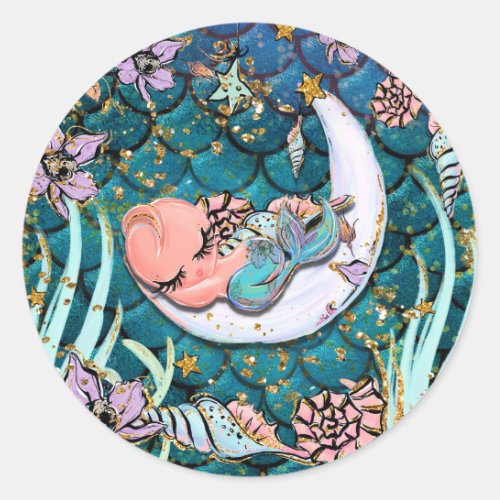 Glam Mermaid Gold Glitter Boys Baby Shower Classic Round Sticker