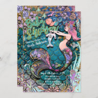 Glam Mermaid Gold Glitter Boys Baby Shower Invitation