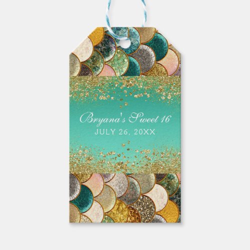 Glam Mermaid Gold Teal Scales Birthday Party Favor Gift Tags