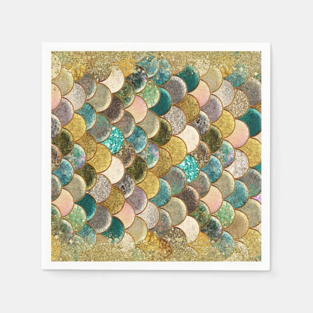 Glam Mermaid Scales Birthday Party Paper Napkins (Front)