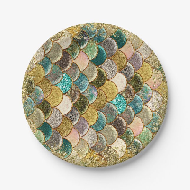 Glam Mermaid Scales Birthday Party Paper Plates (Front)