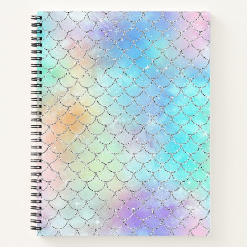 Glam Mermaid Scales Faux Glitter Pink Blue Notebook