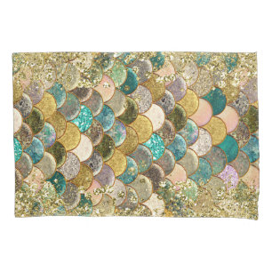 Glam Mermaid Scales Glitter Sparkle Modern Chic Pillow Case
