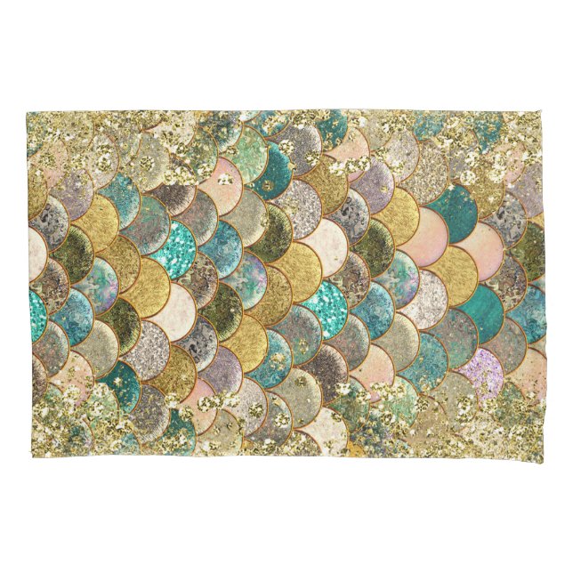 Glam Mermaid Scales Glitter Sparkle Modern Chic Pillow Case (Front)