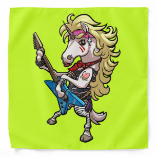 Glam Metal Unicorn Rockstar Guitar Cartoon Bandana