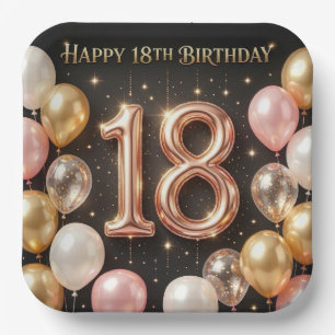 Glam Metallic Balloon Happy 18th Birthday Design Paper Plates