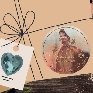 Glam Metallic Copper Quinceañera - Luxe Gown Classic Round Sticker