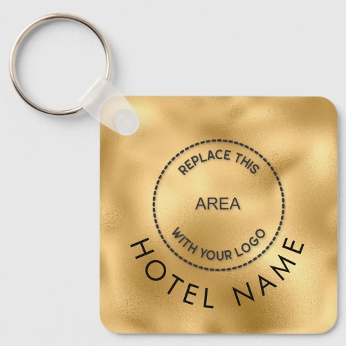 Glam Metallic Gold Hotel Logo Qr Code Name Keychain