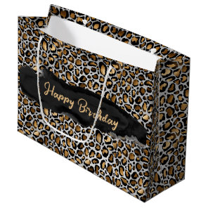 Glam Metallic Leopard Print Birthday Large Gift Bag