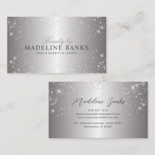 Glam Metallic Silver Glitter Beauty Professional Business Card