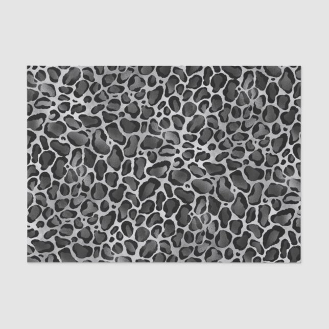 Glam Metallic Silver Large Leopard Print Tissue Paper (Front)