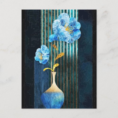 Glam  Midnight Tropical Blue Bloom Postcard