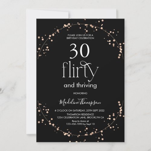 Glam Minimalist Black Gold Glitter Adult Birthday Invitation