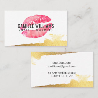 GLAM MINIMALIST gold pink watercolour lipstick Business Card